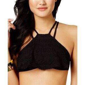 NWT Hula Honey L Black High Neck Crochet Bikini Swim Top Swimsuit #86315